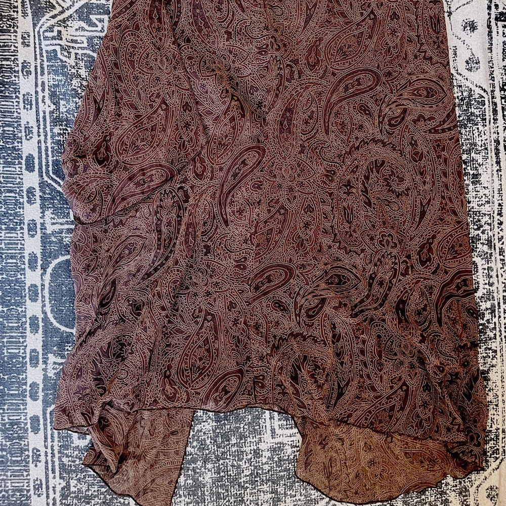 VTG 90’s Bohemian Brown Paisley Asymmetrical Skirt: Size M/L - Picture 2 of 3